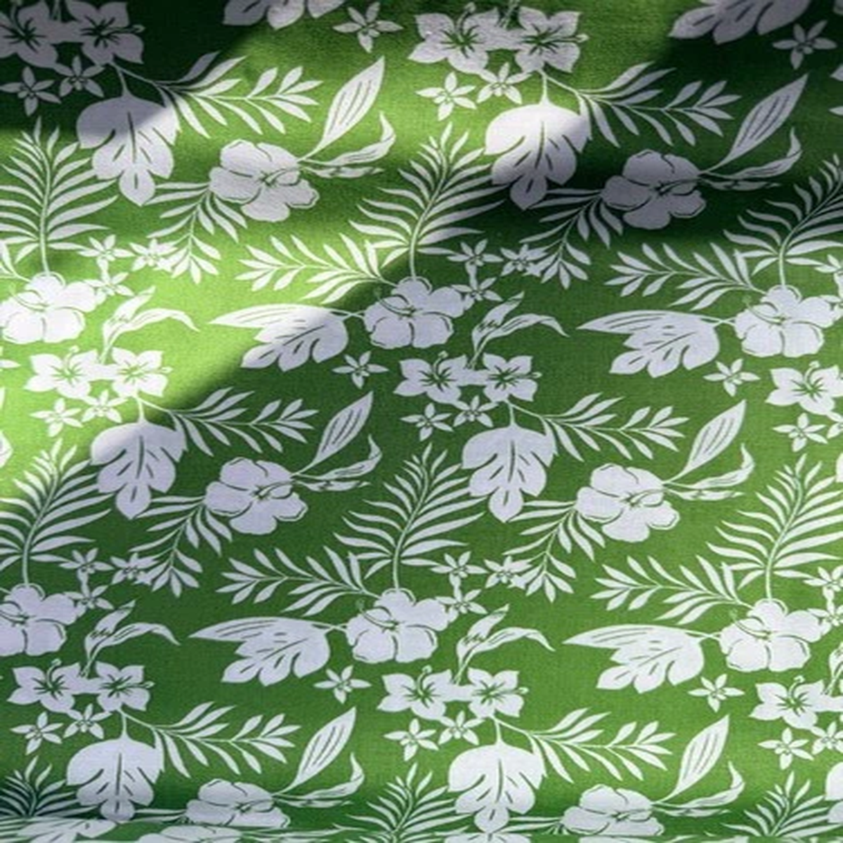 100% Cotton Floral Hibiscus Flower On Green Fabric Dressmaking Cushions Material