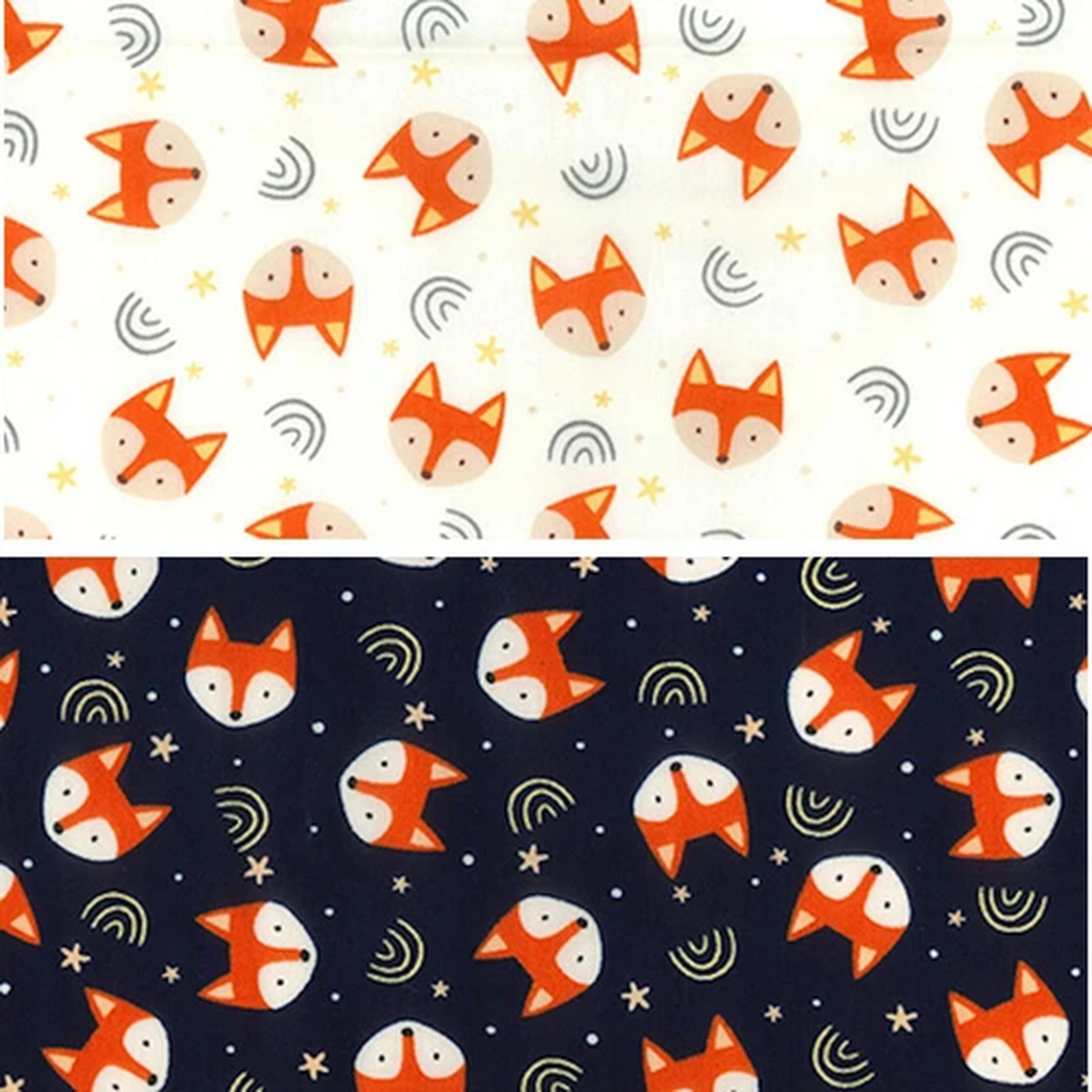 100% Cotton Poplin Fabric Rose & Hubble Fox Tossed Foxes Stars