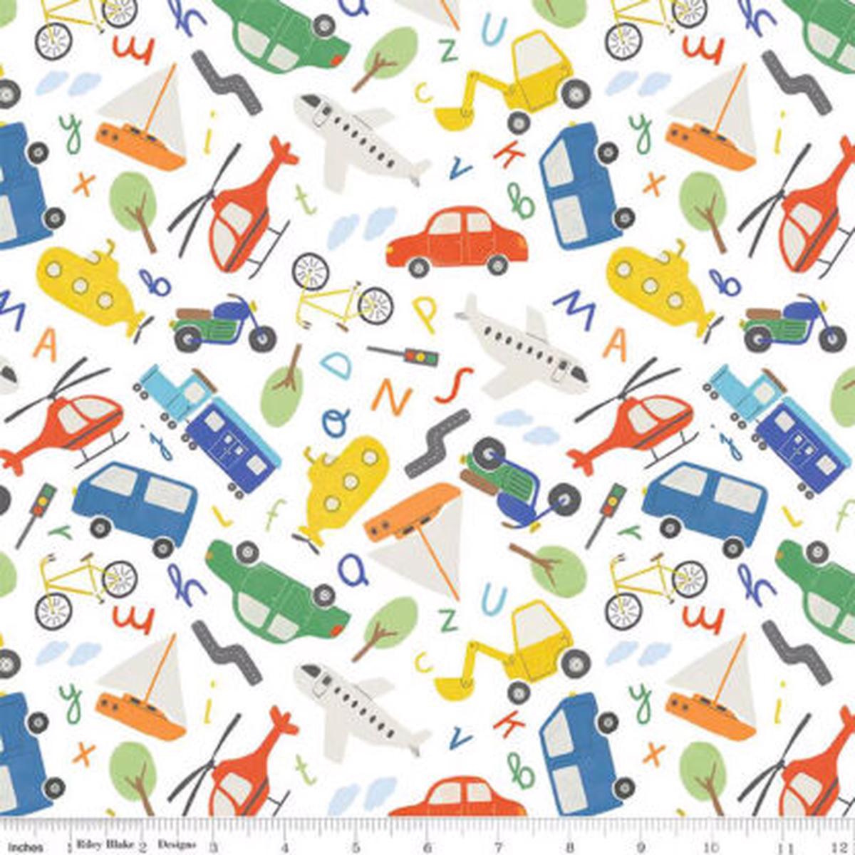 100% Cotton Flannel  Automobiles  RBF14695-WHT  White  Riley Blake Designs