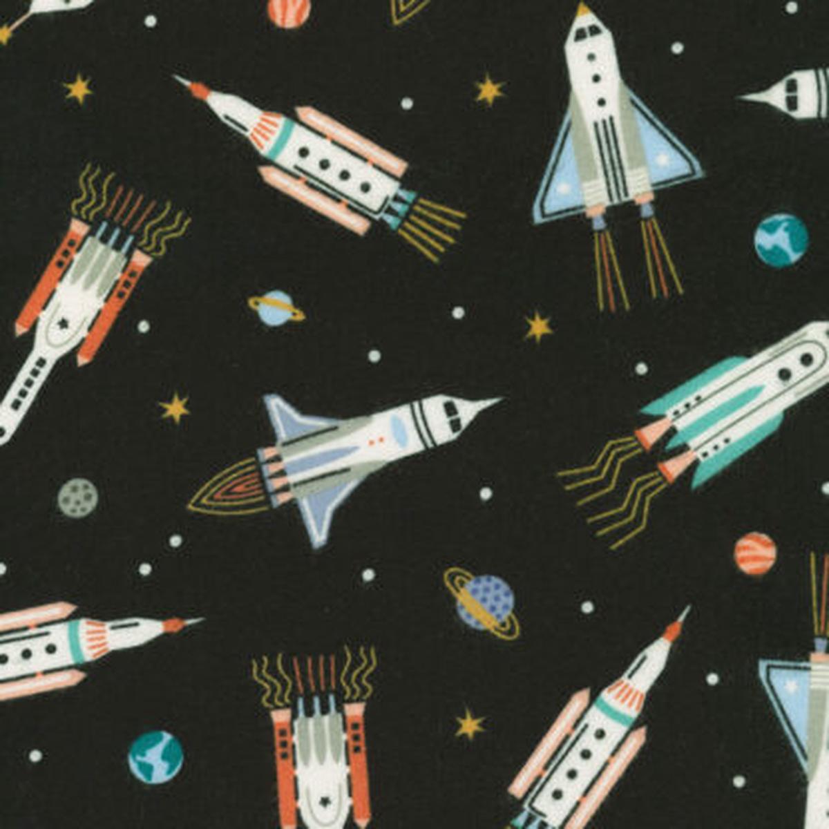 100% Cotton Flannel  Astrobots  23027-002  Black  Robert Kaufman