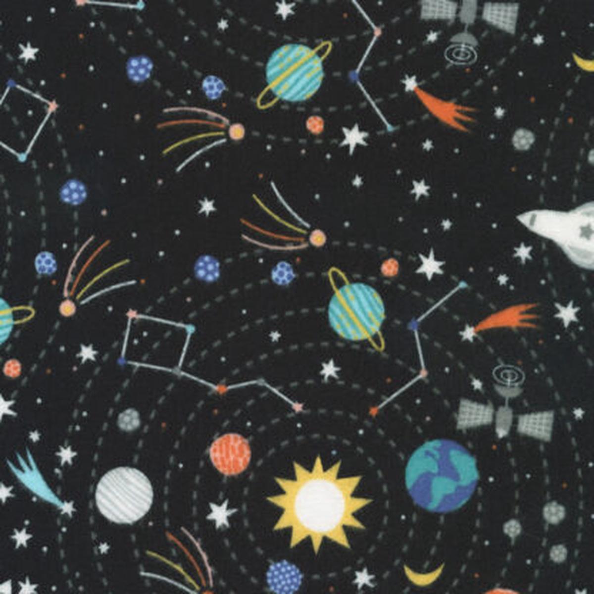 100% Cotton Flannel  Astrobots  23028-002  Black  Robert Kaufman