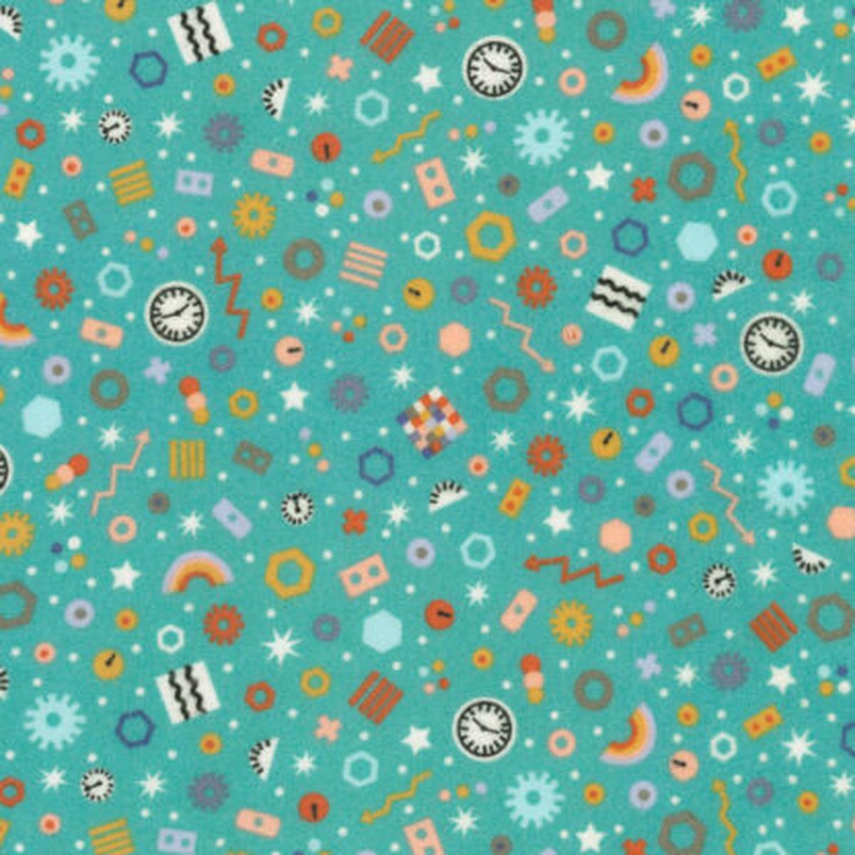 100% Cotton Flannel  Astrobots  23030-213  Teal  Robert Kaufman
