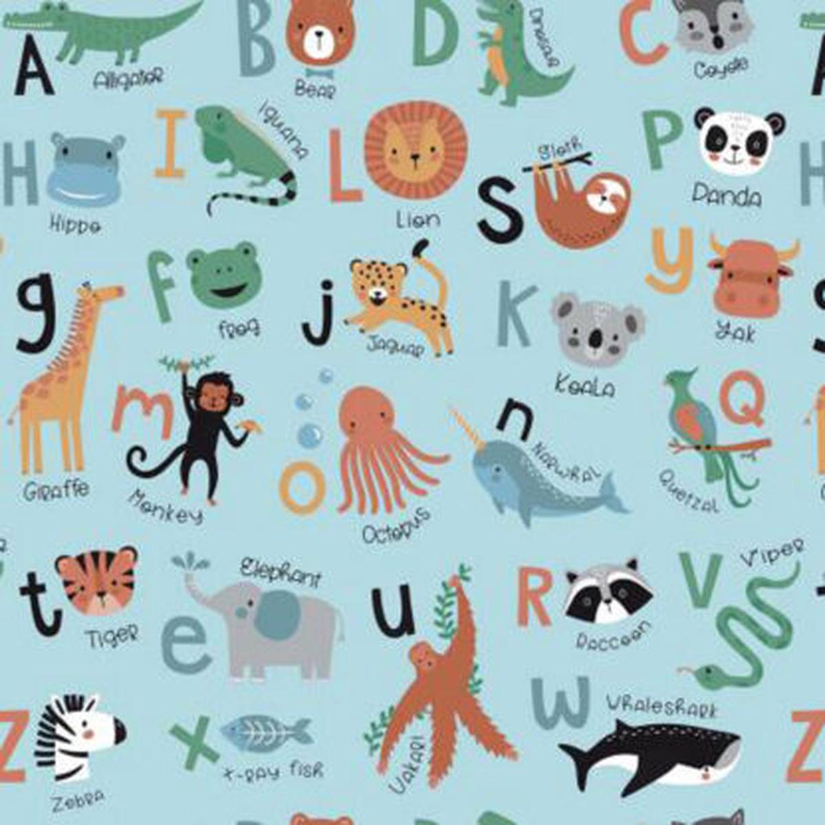 100% Cotton Flannel  Alphabet Zoo  RBF14694-AQU  Aqua  Riley Blake Designs
