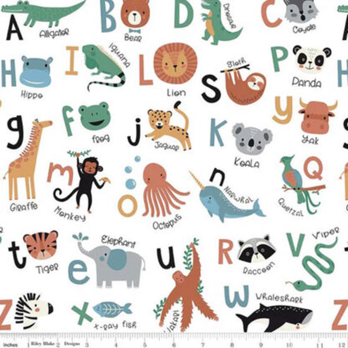 100% Cotton Flannel  Alphabet Zoo  RBF14694-WHT  White  Riley Blake Designs