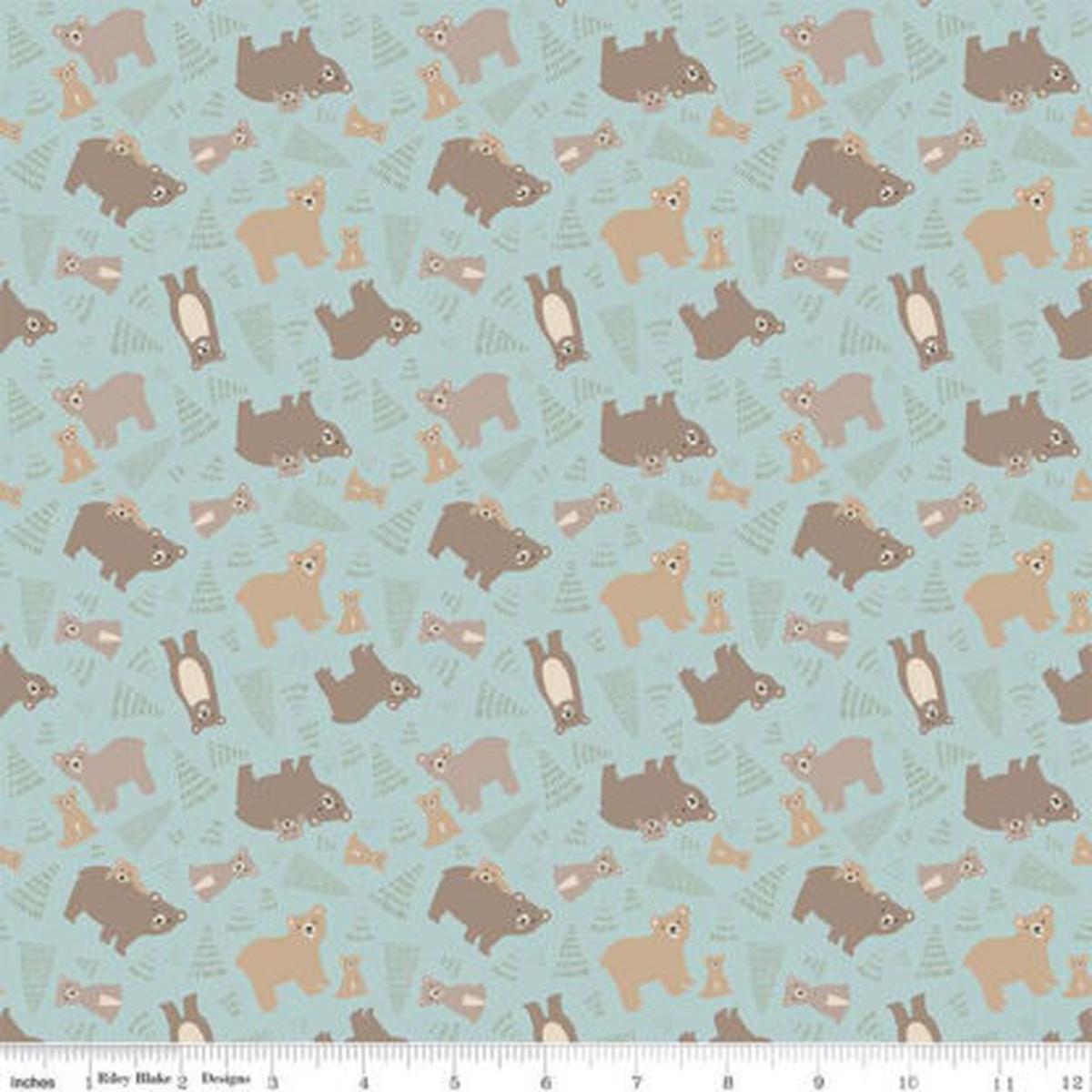 100% Cotton Flannel  Elmer and Eloise Bears  RBF14691-AQU  Aqua  Riley Blake Designs