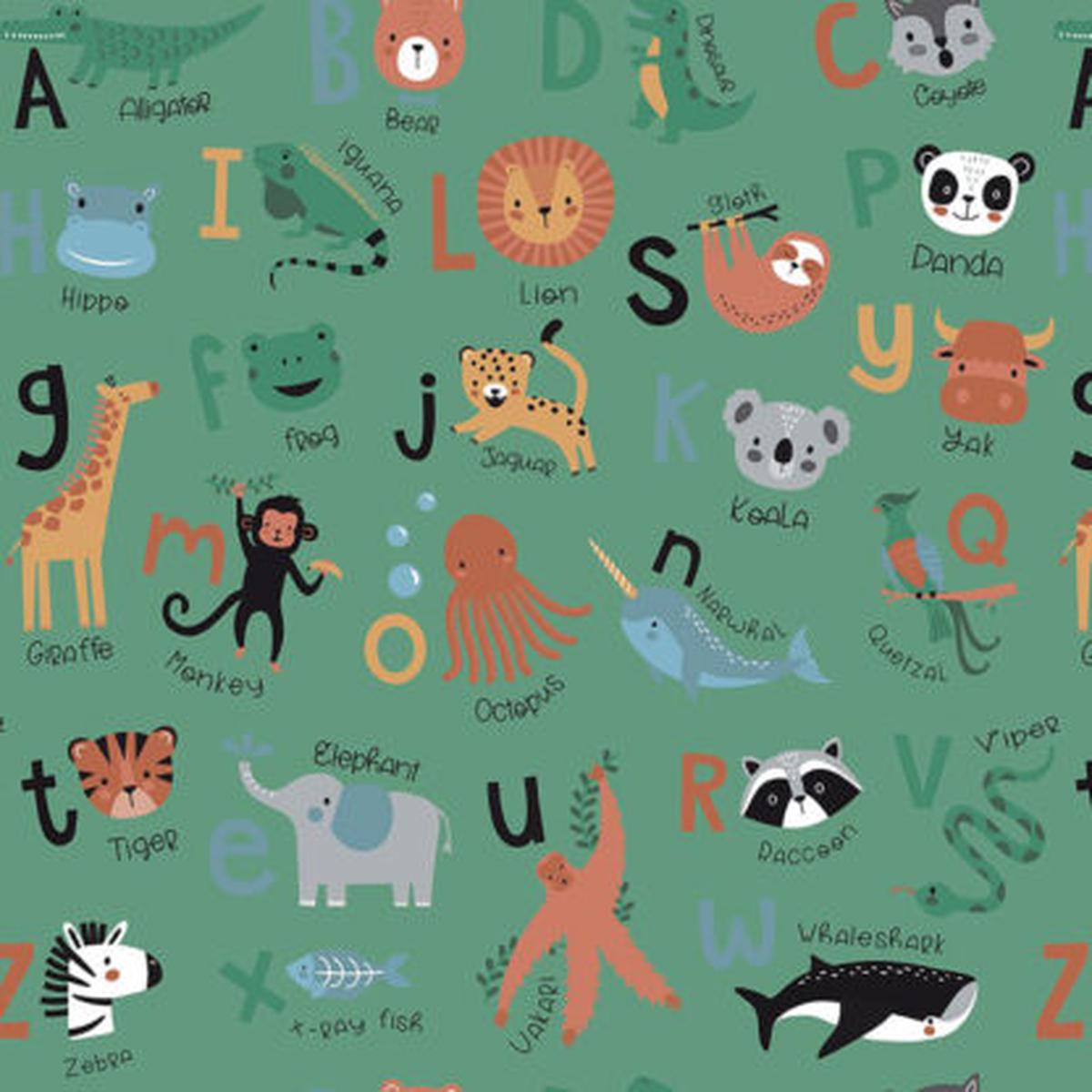 100% Cotton Flannel  Alphabet Zoo  RBF14694-GRN  Green  Riley Blake Designs