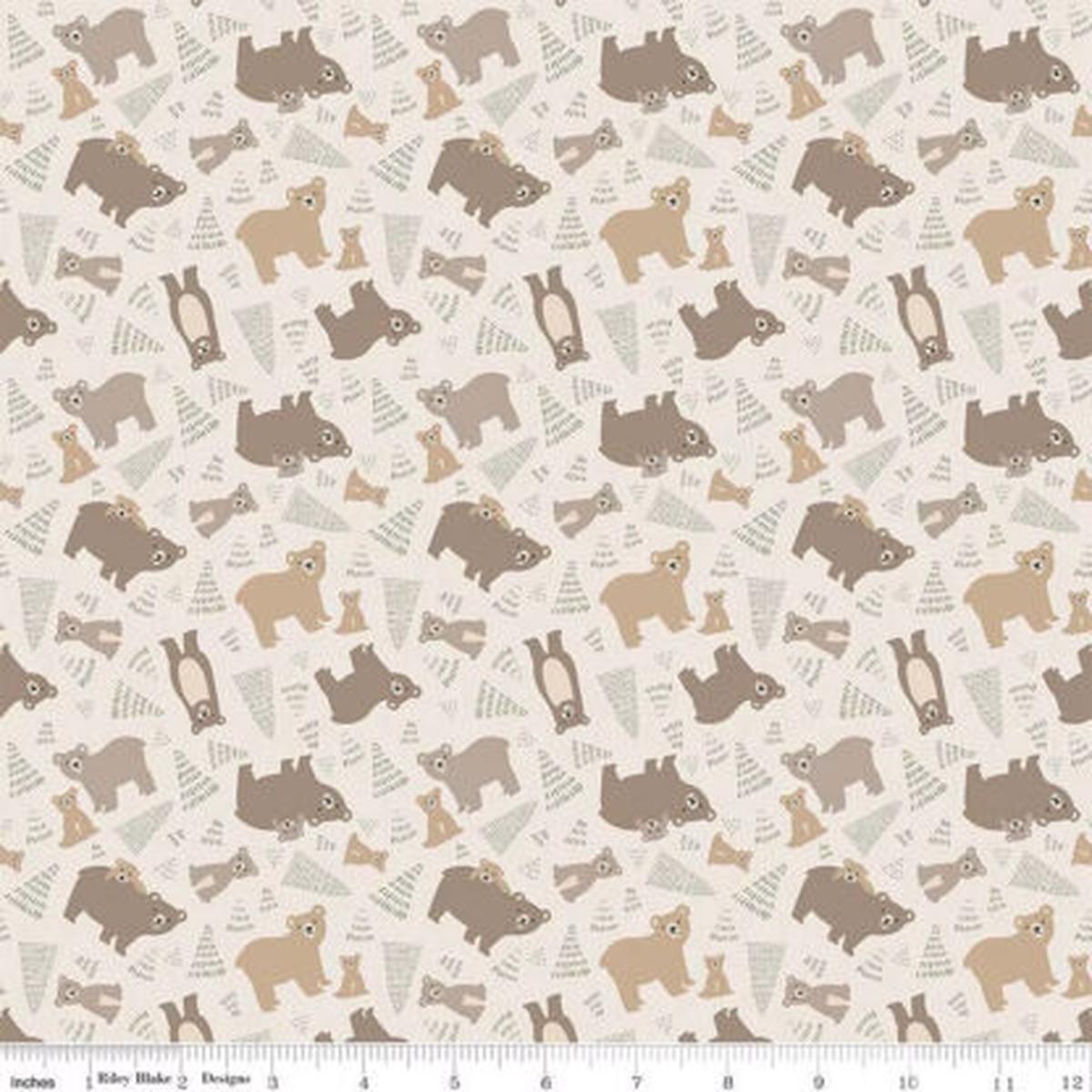 100% Cotton Flannel  Elmer and Eloise Bears  RBF14691-SAN  Sand  Riley Blake Designs
