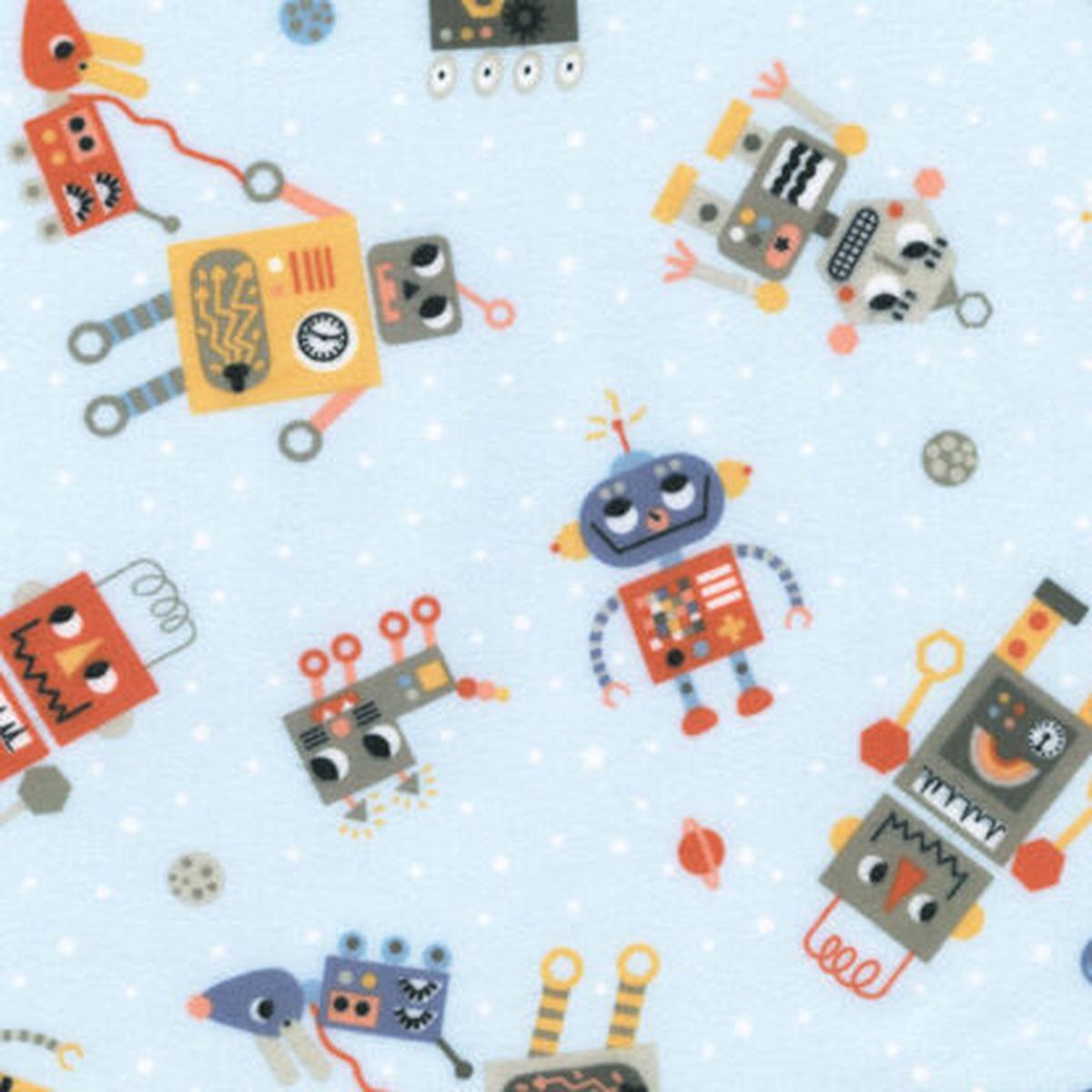 100% Cotton Flannel  Astrobots  23026-063  Sky  Robert Kaufman