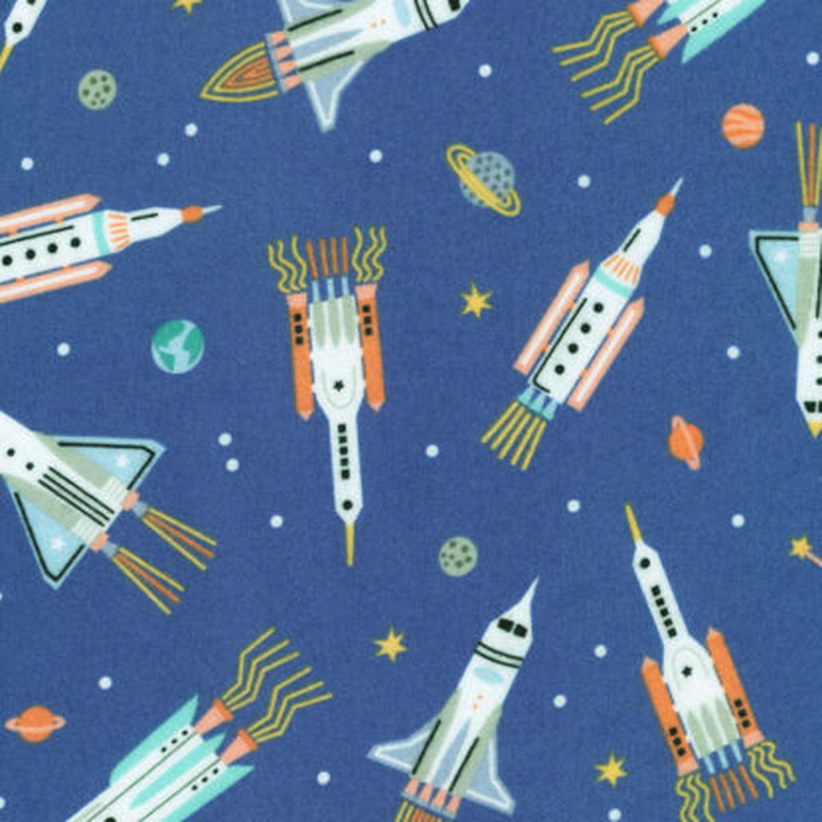 100% Cotton Flannel  Astrobots  23027-072  Cobalt  Robert Kaufman