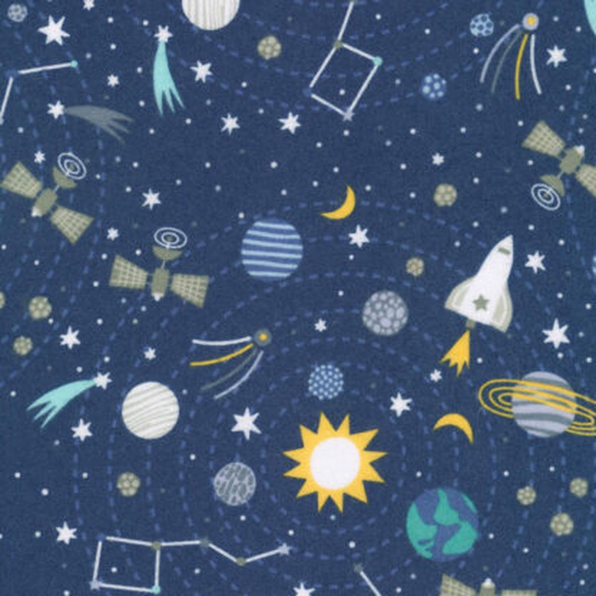 100% Cotton Flannel  Astrobots  23028-069  Midnight  Robert Kaufman