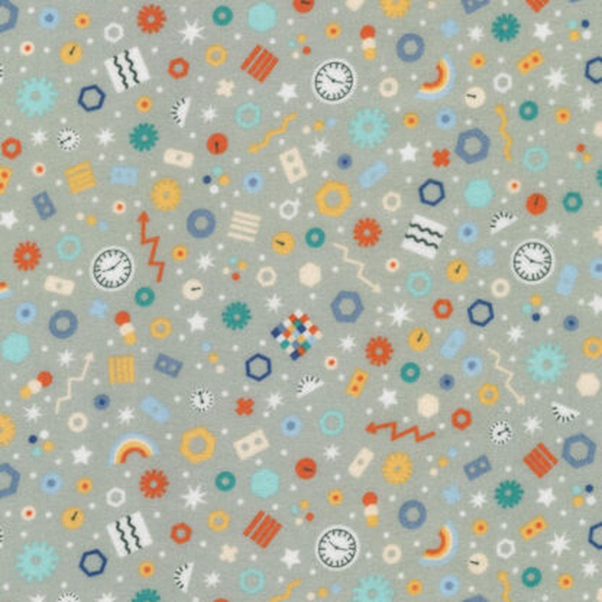 100% Cotton Flannel  Astrobots  23030-186  Silver  Robert Kaufman