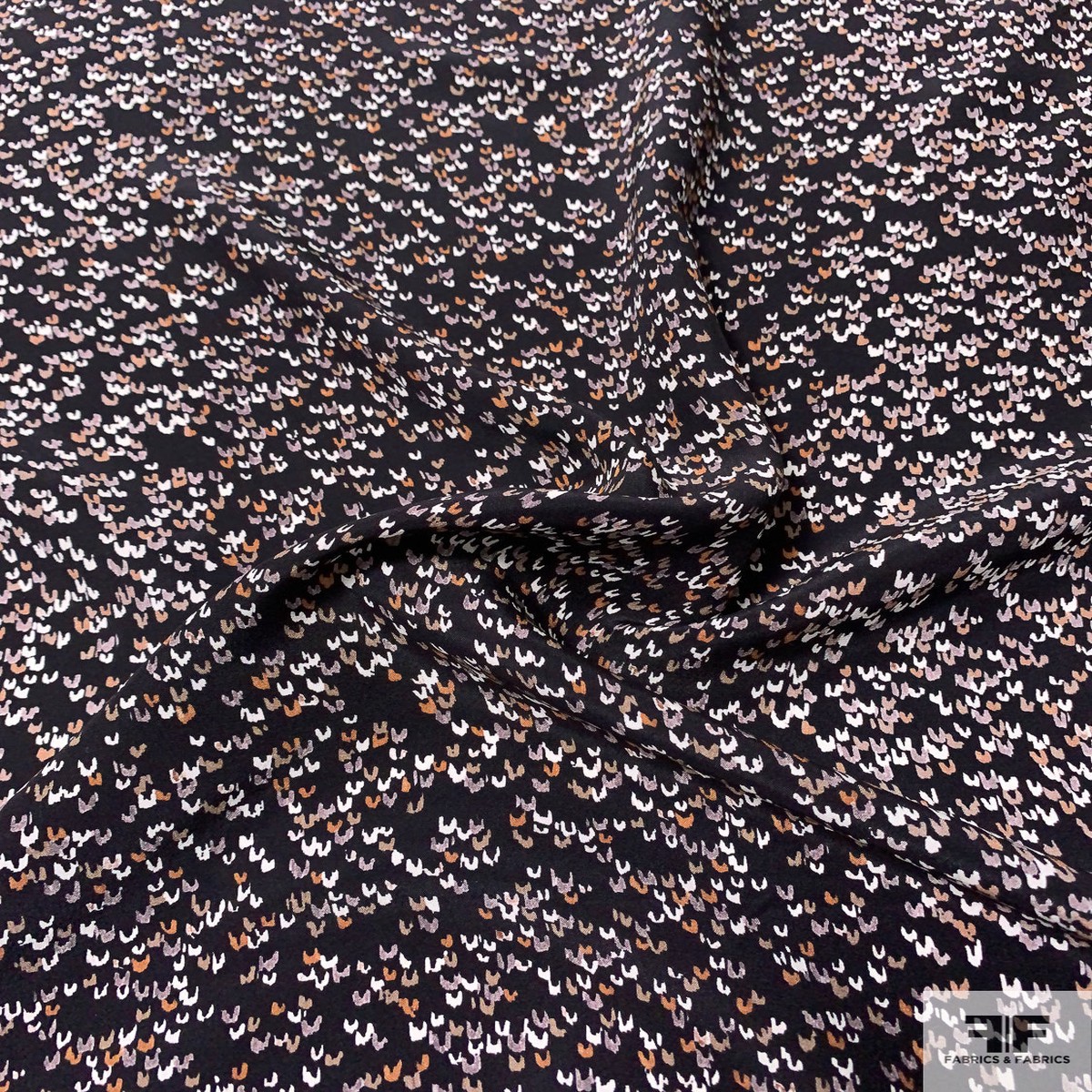 Micro Houndstooth Matte-Side Printed Silk Charmeuse - Black / White / Shades of Brown