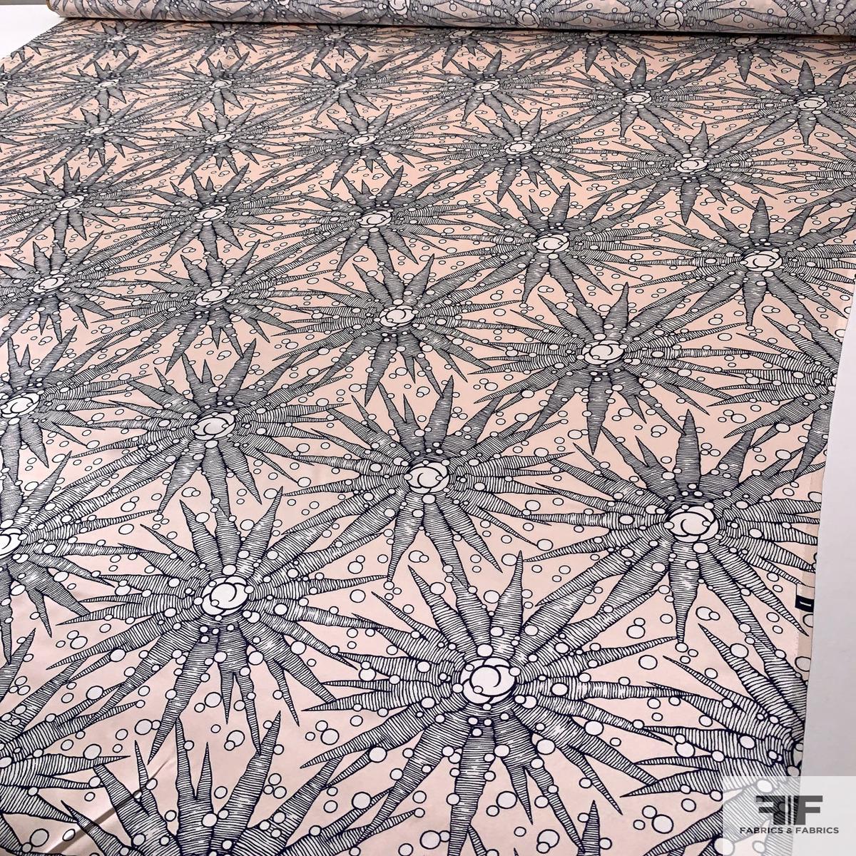 Spiky Compass Inspired Printed Silk Charmeuse - Navy / Blush / Off-White