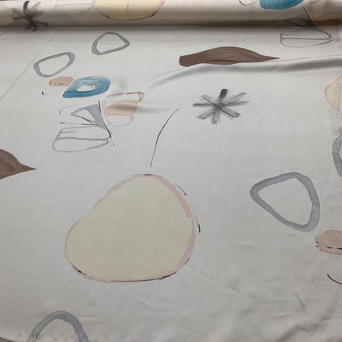 Watercolor Abstract Shapes Printed Silk Charmeuse - Off-White / Multicolor