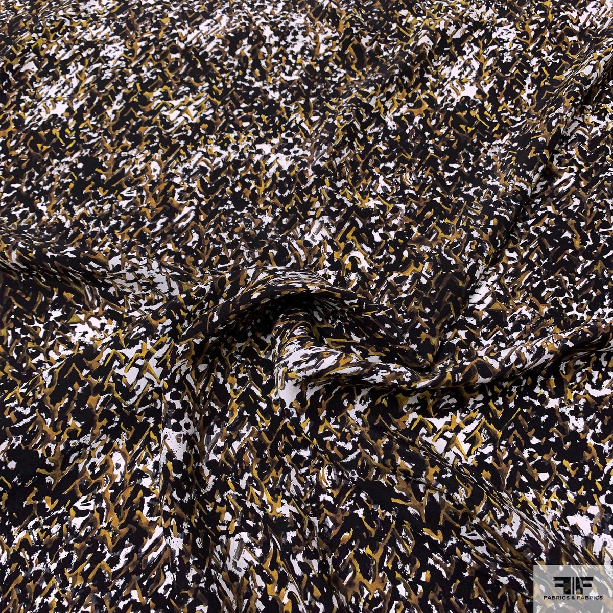 Cluster Graphic Matte-Side Printed Silk Charmeuse - Ochre / Black / White