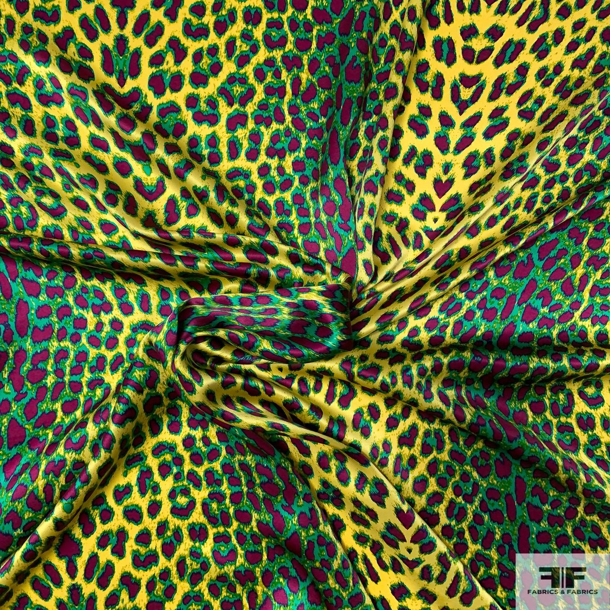 Congo Inspired Animal Pattern Printed Silk Charmeuse - Green / Yellow / Burgundy
