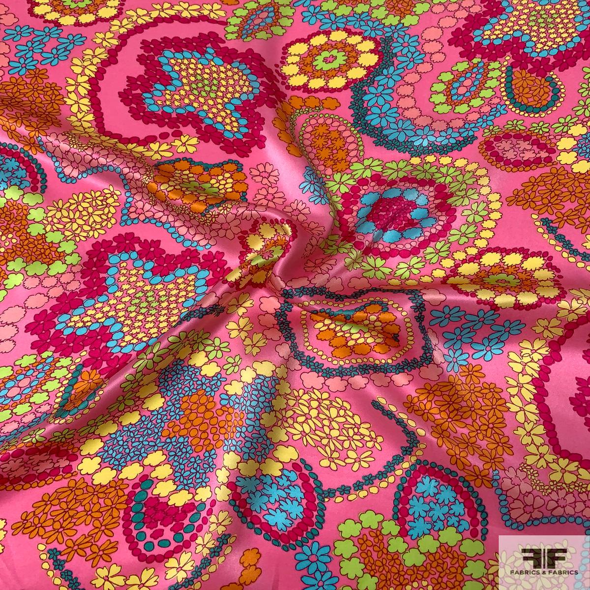 Jovial Cluster Floral Printed Silk Charmeuse - Pink / Multicolor