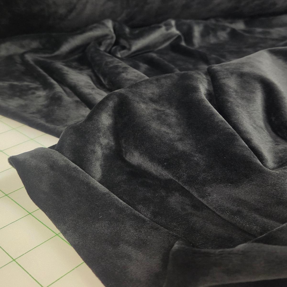 End of Bolt: 2 yards of Premium Plush Velour Deluxe Licorice Black 7.7oz Cozy Knit- remnant