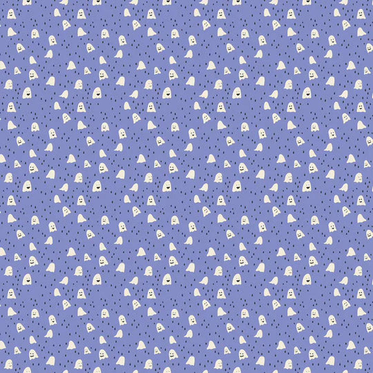 Figo Fabrics: Halloween Fall Ghost Town Ghosts on Blue Woven Cotton Woven- by the Half Yard