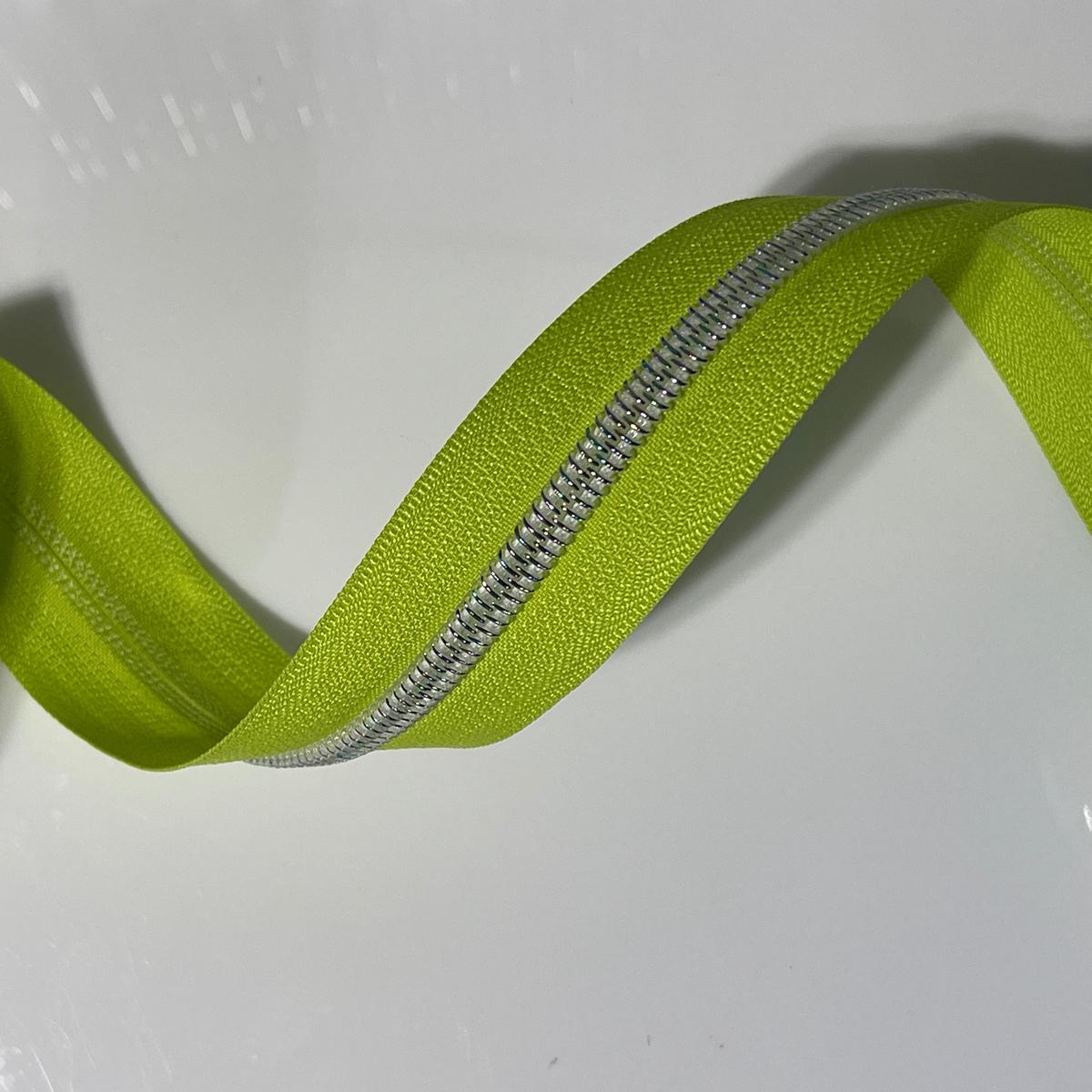 #5 Zipper Tape - 3 yard cut - Lime Green 61 - White Iridescent