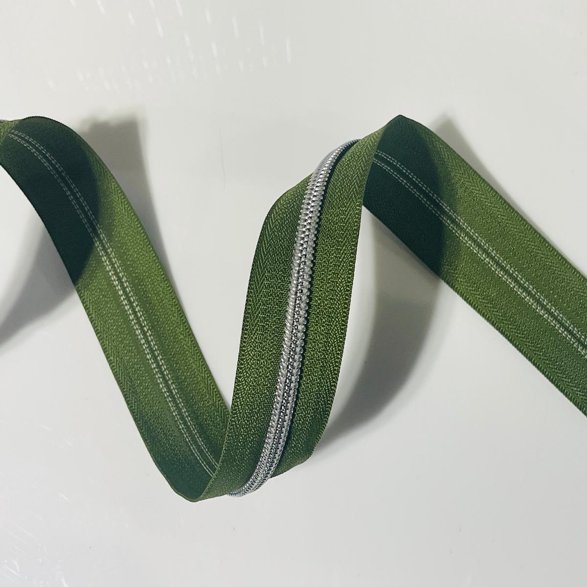 #5 Zipper Tape - 3 yard cut - Avocado Green 887 - Nickel