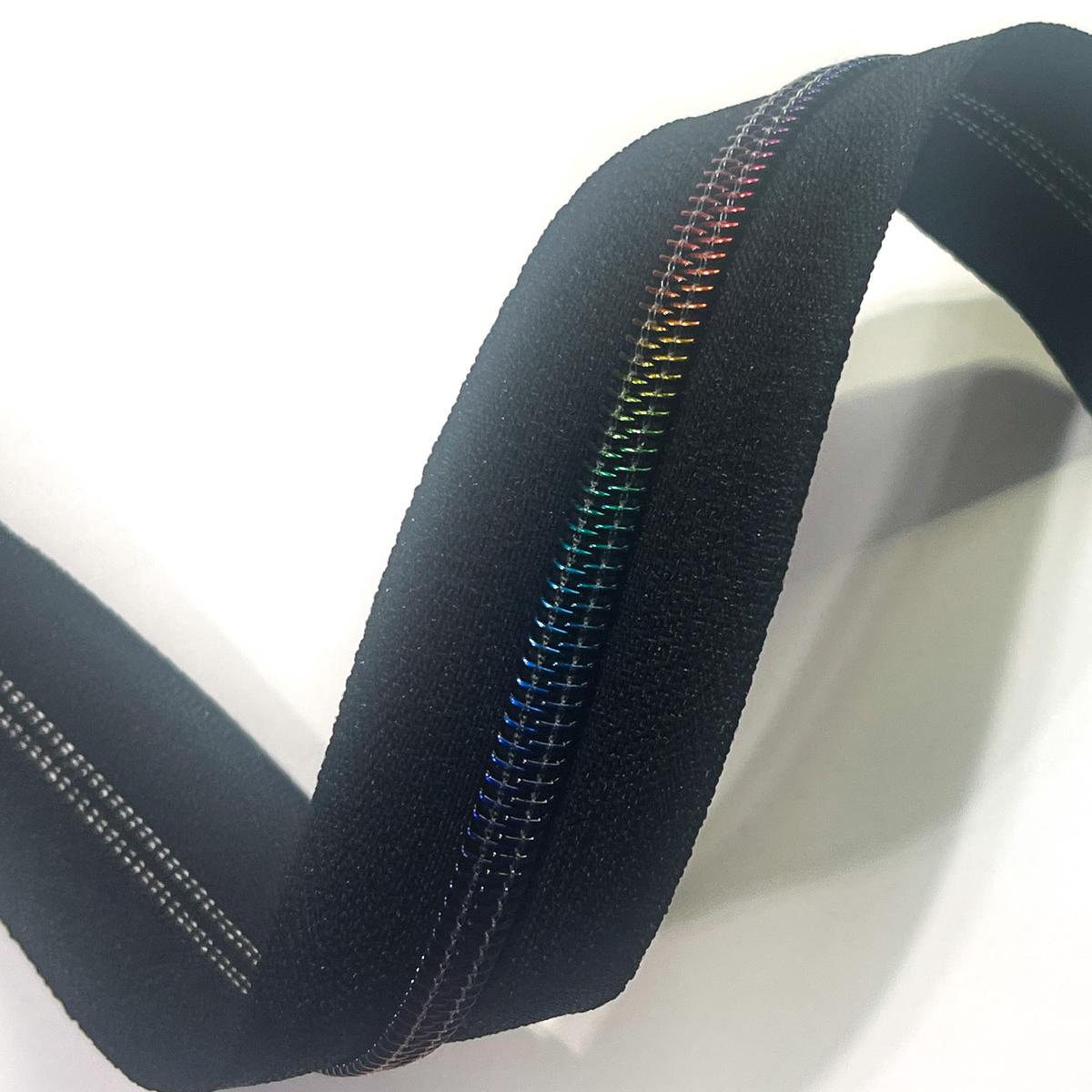 #5 Zipper Tape - 3 yard cut - Black - Matte Rainbow