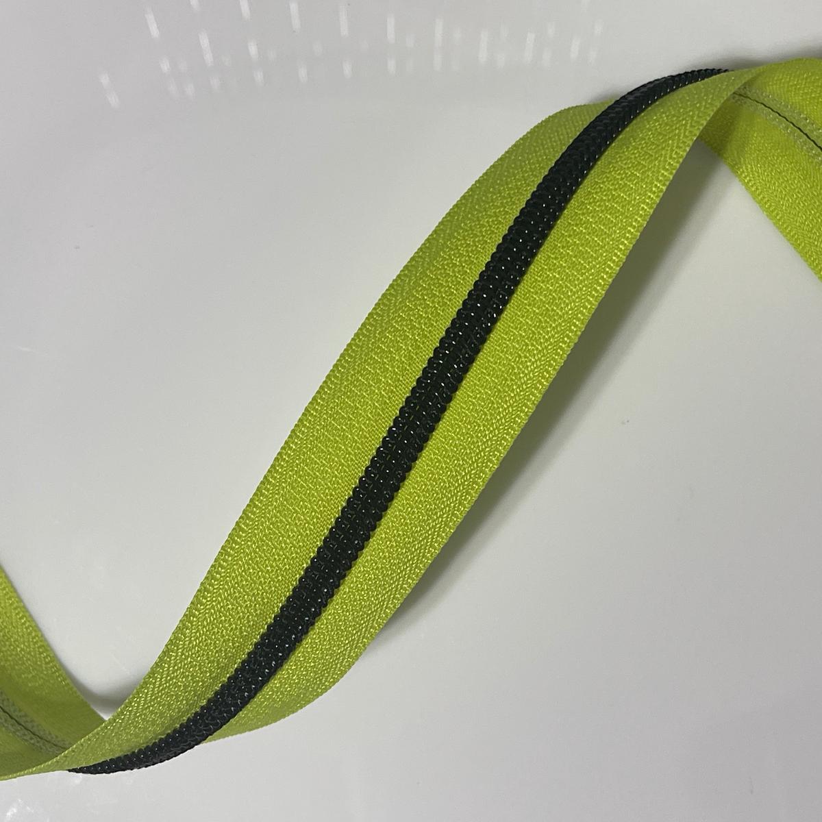 #5 Zipper Tape - 3 yard cut - Lime Green 61 - Matte Black