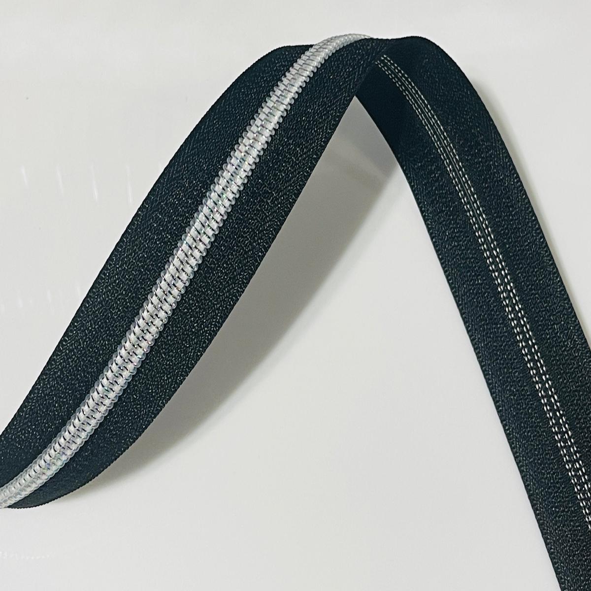 #5 Zipper Tape - 3 yard cut - Black - White Iridescent