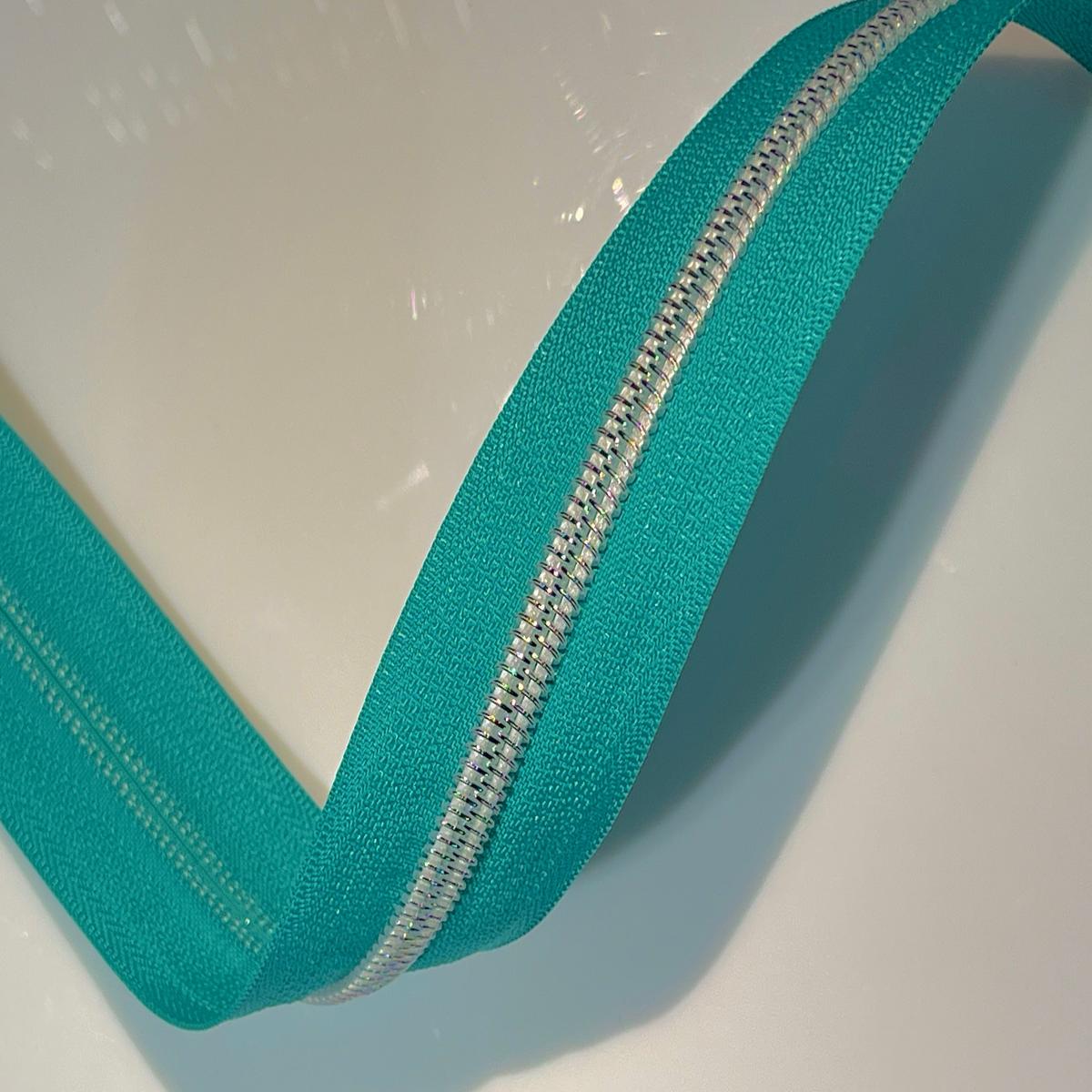 #5 Zipper Tape - 3 yard cut - Bright Blue 18 - White Iridescent