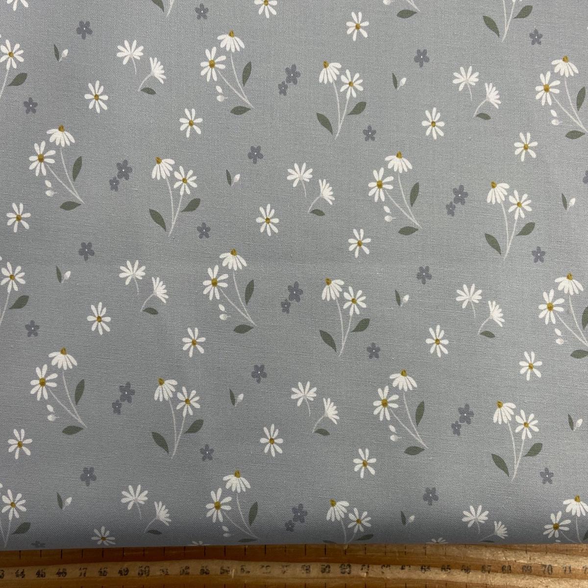 Cassandra Connolly for Lewis & Irene Floral Song Daisies Dancing Duck Egg Grey Cotton Fabric by 1/4 Metre*