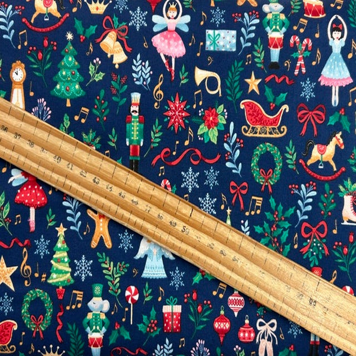 Makower Christmas Nutcracker Fairytale Blue Cotton Fabric by 1/4 Metre*