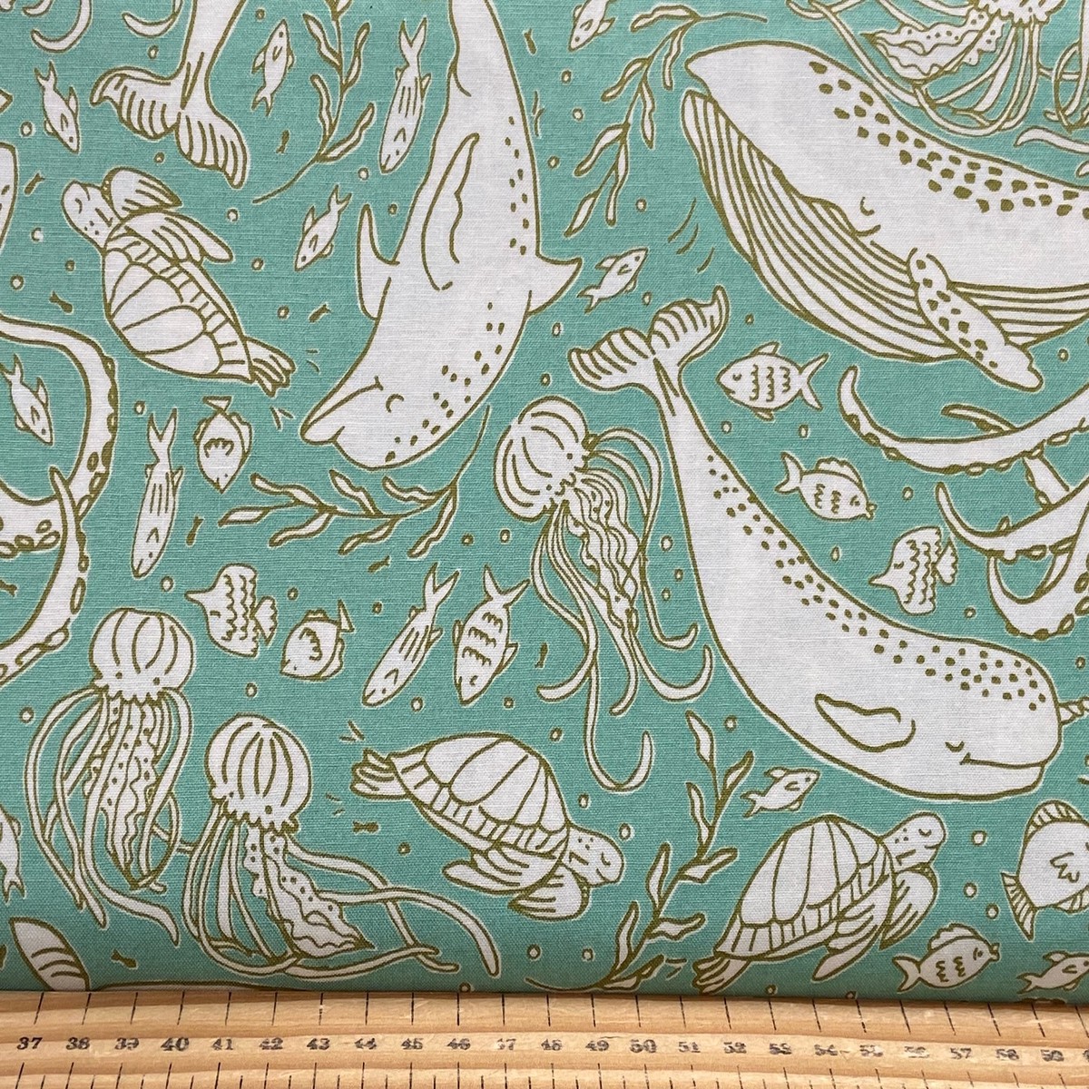 Stacy Iest Hsu for Moda The Sea & Me Sea Creatures Turquoise Spray Cotton Fabric by 1/4 Metre*