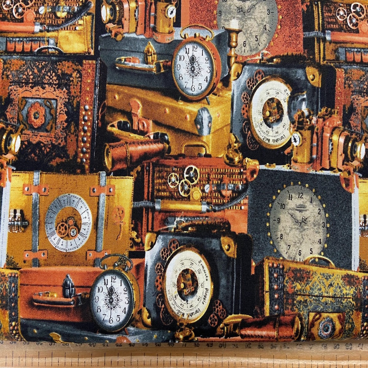 Urban Essance Design for Blank Quilting Time Travel Steampunk Clock & Camera Blocks Cotton Fabric by 1/4 Metre*
