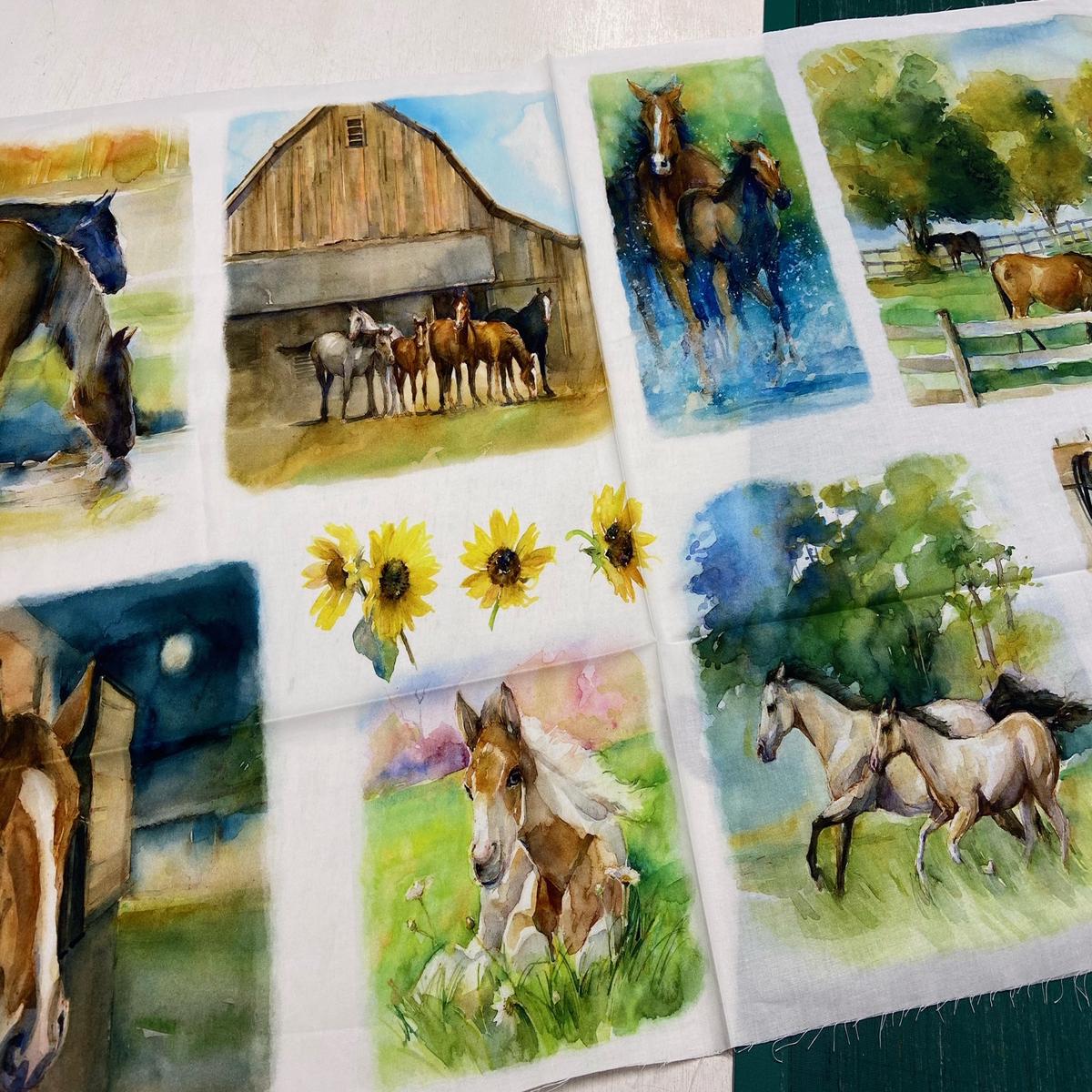 John Richard Keeling for 3 Wishes Sunflower Stampede Multi Plate Horse Panel