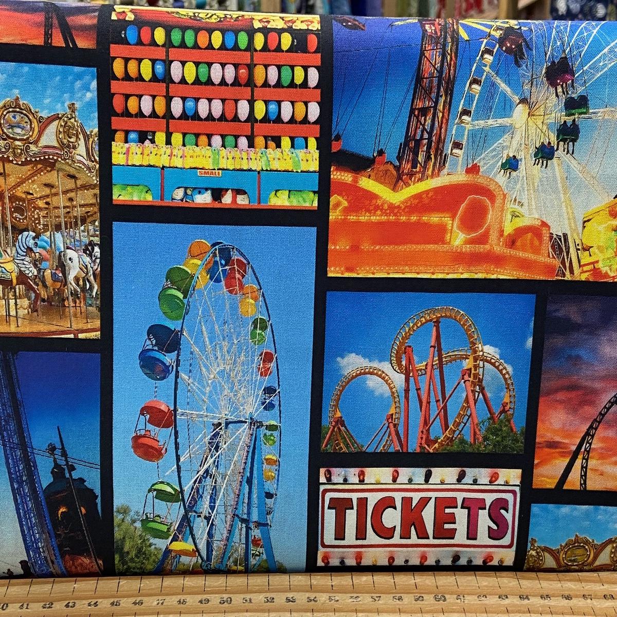Josh Rey for 3 Wishes Amazement Park Fairground Ride Patches Cotton Fabric by the 1/4 Metre*