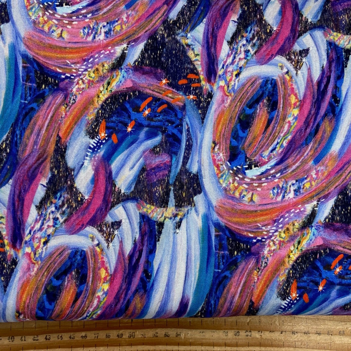 Josephine Wall 3 Wishes Angel Of Peace Painted Texture Navy Blue Cotton Fabric by 1/4 Metre*