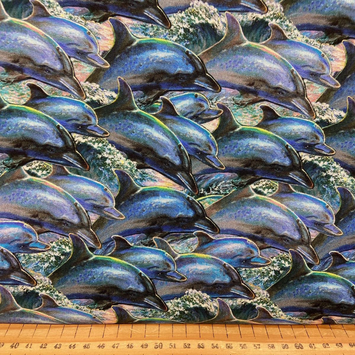 Josephine Wall for 3 Wishes Call of the Sea 2 Cotton Fabric by the 1/4 Metre* Dolphins Blue