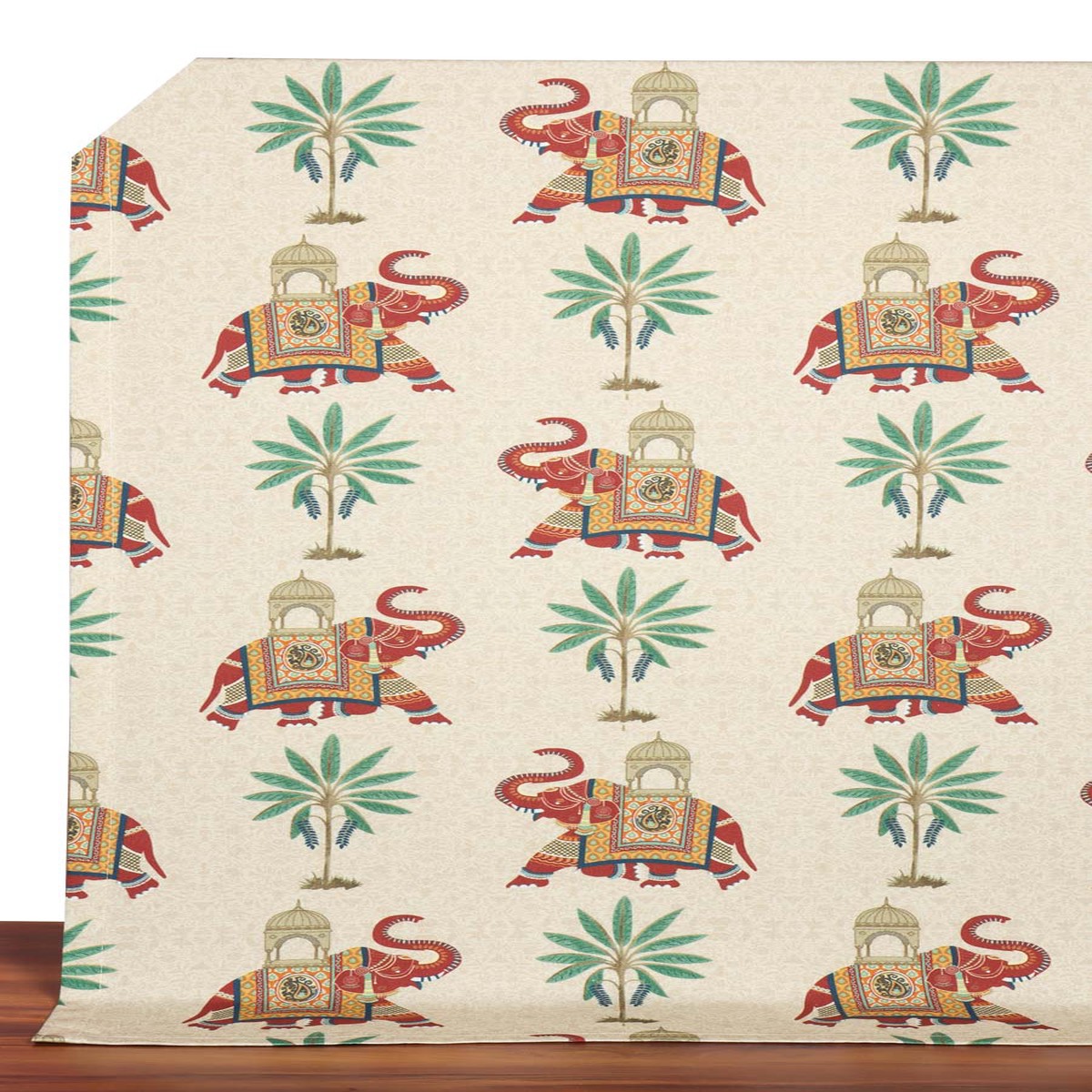 'Emine' Fabric by the Metre (Ivory/ Red/ Green)