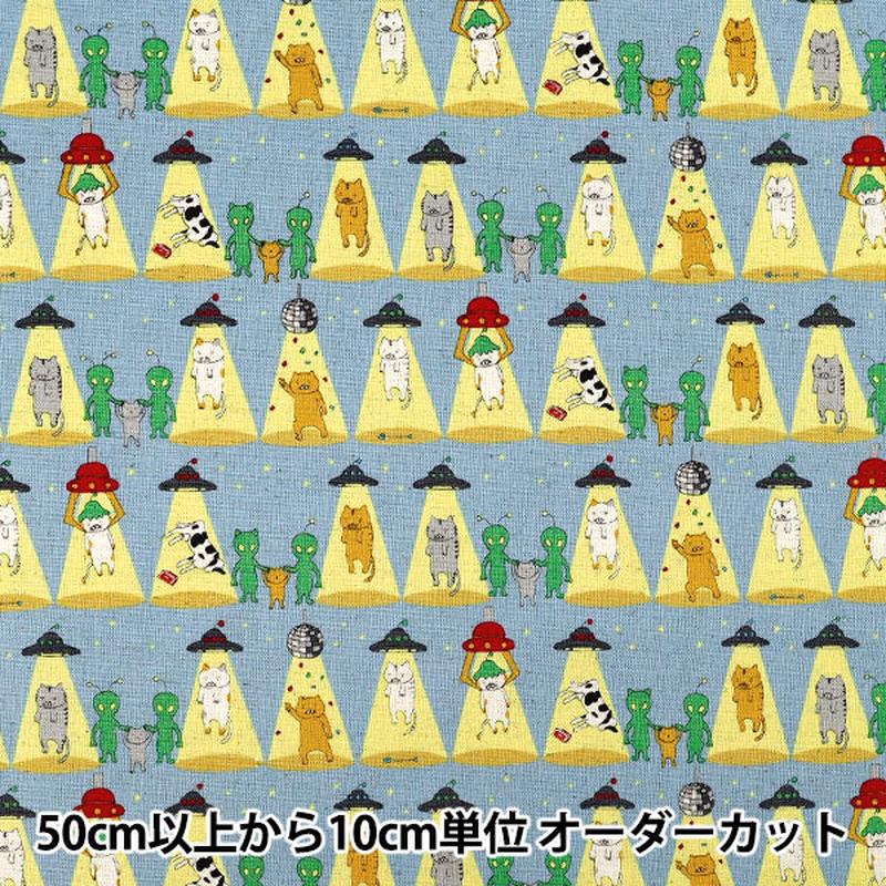 [Quantity from 5] Fabric "Cotton linen canvas snatched cat saxophone KTS7149-C" COTTON KOBAYASHI