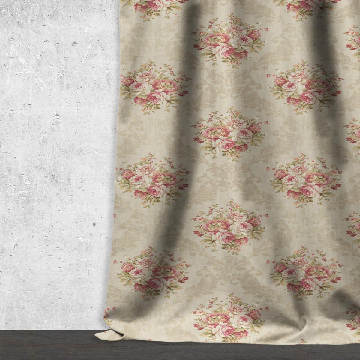 \Alstroemeria\ Fabric by the Metre (Pink/ Creamy-Beige)