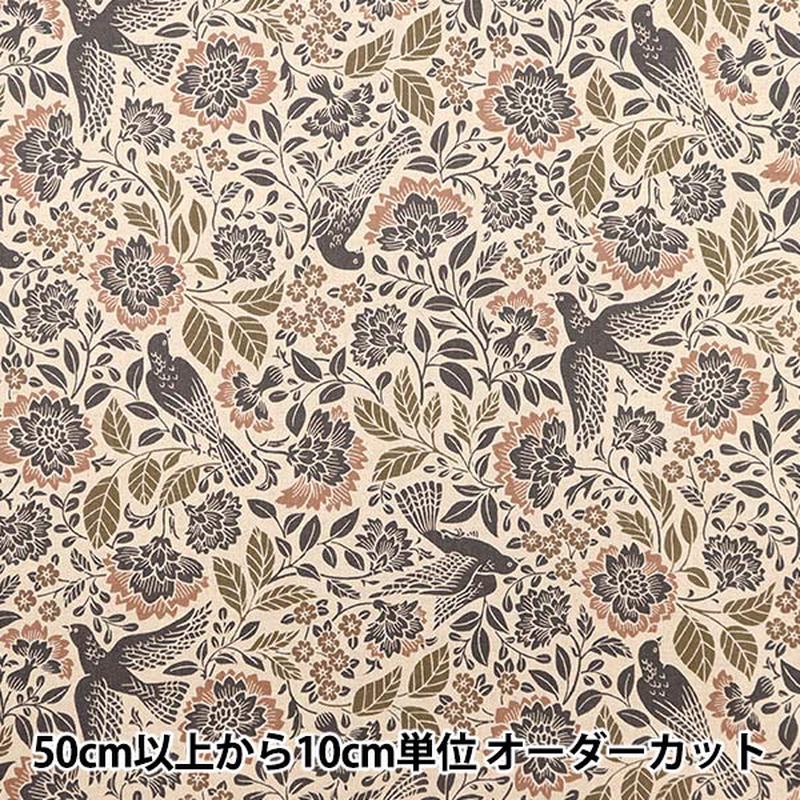 [Quantity starting from 5] Fabric "Cotton Linen Canvas Birds and Flowers Kinari x Pink Flower 40200-A"
